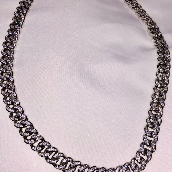 Cuban link chain for men, VVS clarity zircon crystals, heavy 10k gold vermeil - Picture 7 of 7